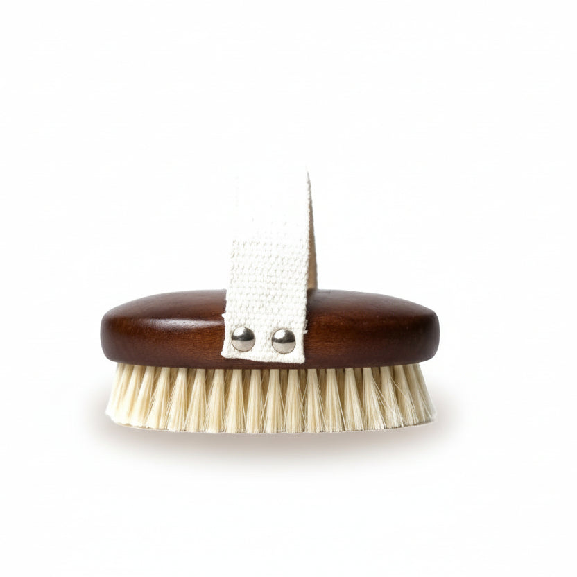 Wooden laundry brush with white handle